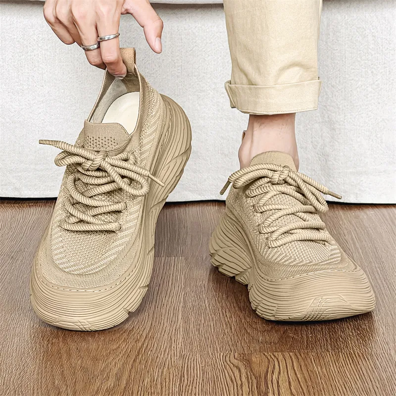 WEISHIBANGWEI Breathable Height Increase Low Top Casual Shoes Men's Camel-2