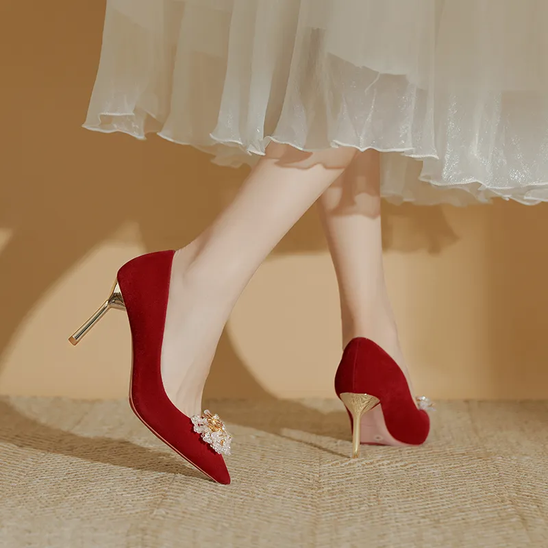WEISHIBANGWEI Slim Heel High Heels Women's Burgundy-6