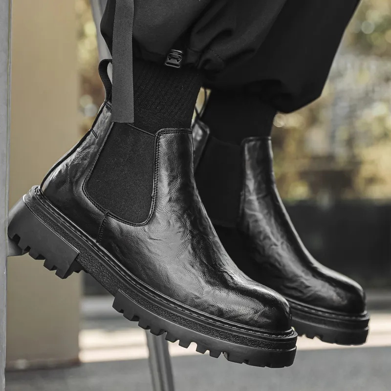 WEISHIBANGWEI Short Chelsea Boots Medium Heel Men's-4
