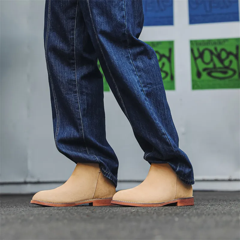 WEISHIBANGWEI Ankle Boots Medium Heel Men's Beige-3
