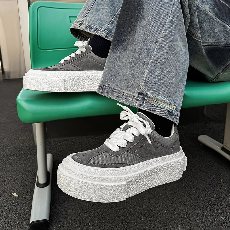 WEISHIBANGWEI Height Increasing Low Top Skateboard Shoes Men's Gray-4