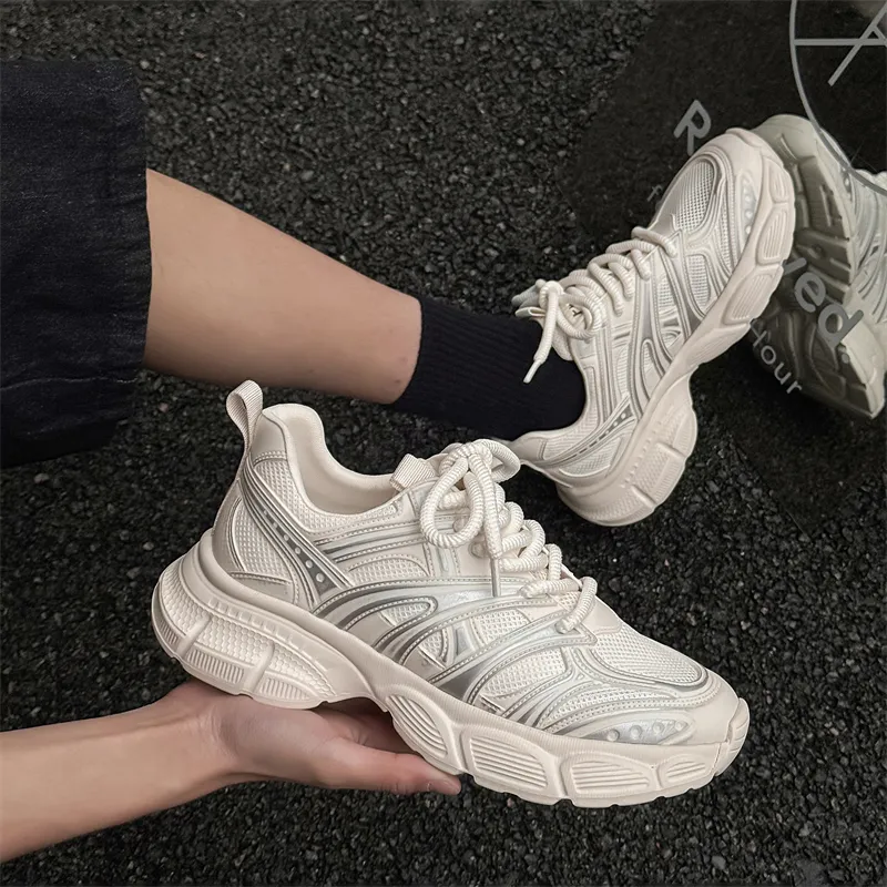 WEISHIBANGWEI Anti Slip Wear Resistant Low Top Chunky Sneakers Men's White-3