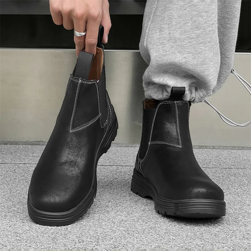 WEISHIBANGWEI Short Chelsea Boots Men's Black-2