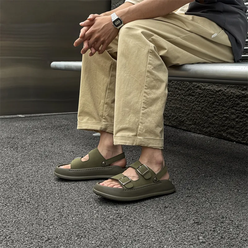WEISHIBANGWEI Beach Sandals Men's Olive Green-5