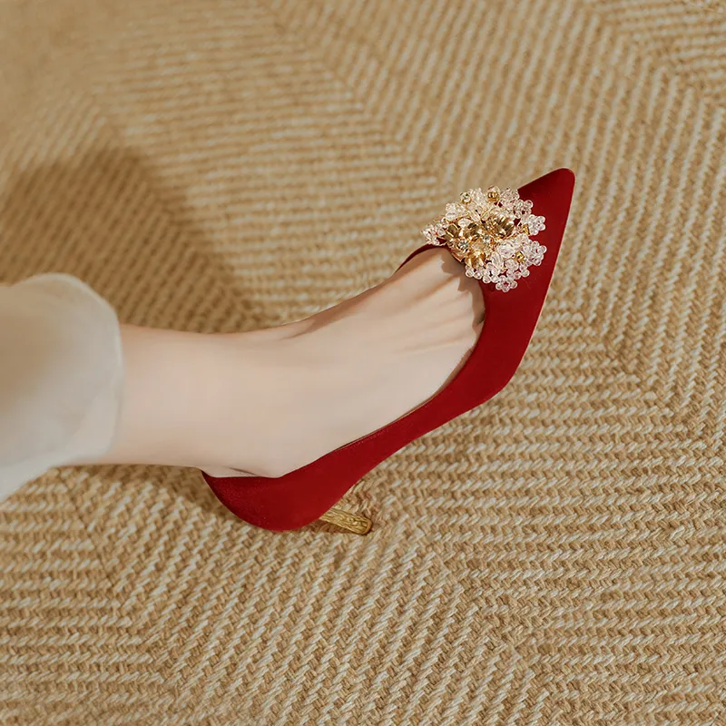 WEISHIBANGWEI Slim Heel High Heels Women's Burgundy-1