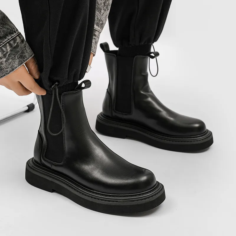 WEISHIBANGWEI Short Chelsea Boots Men's Black-7