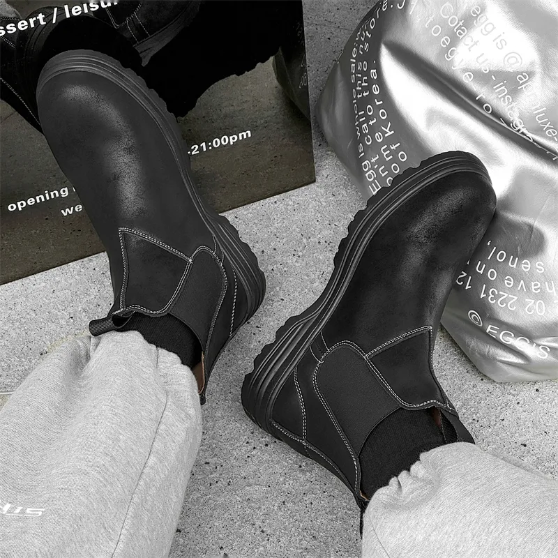 WEISHIBANGWEI Short Chelsea Boots Men's Black-6