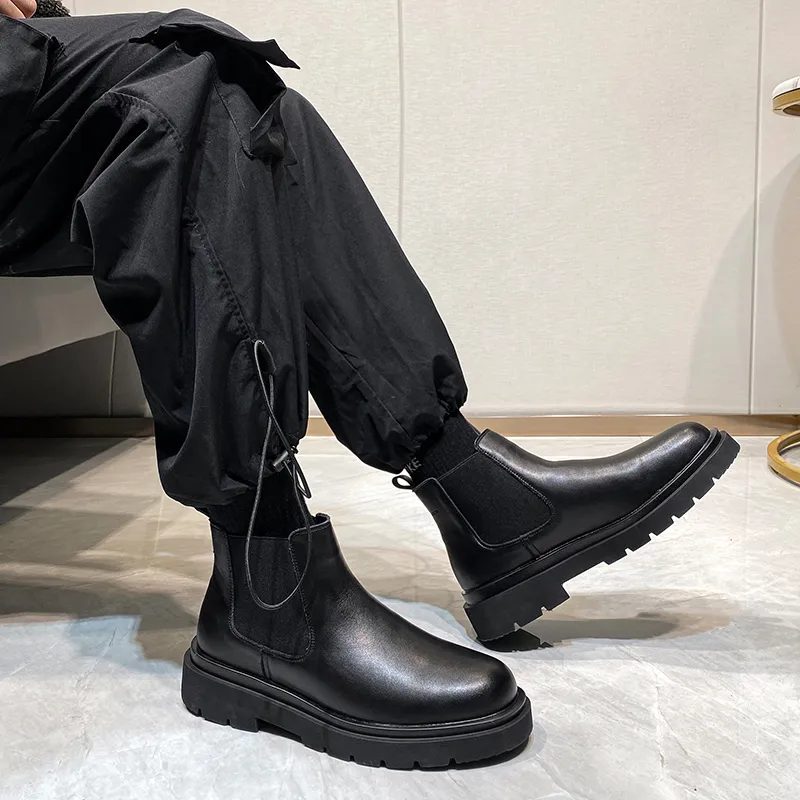 WEISHIBANGWEI Short Chelsea Boots Men's Black-11