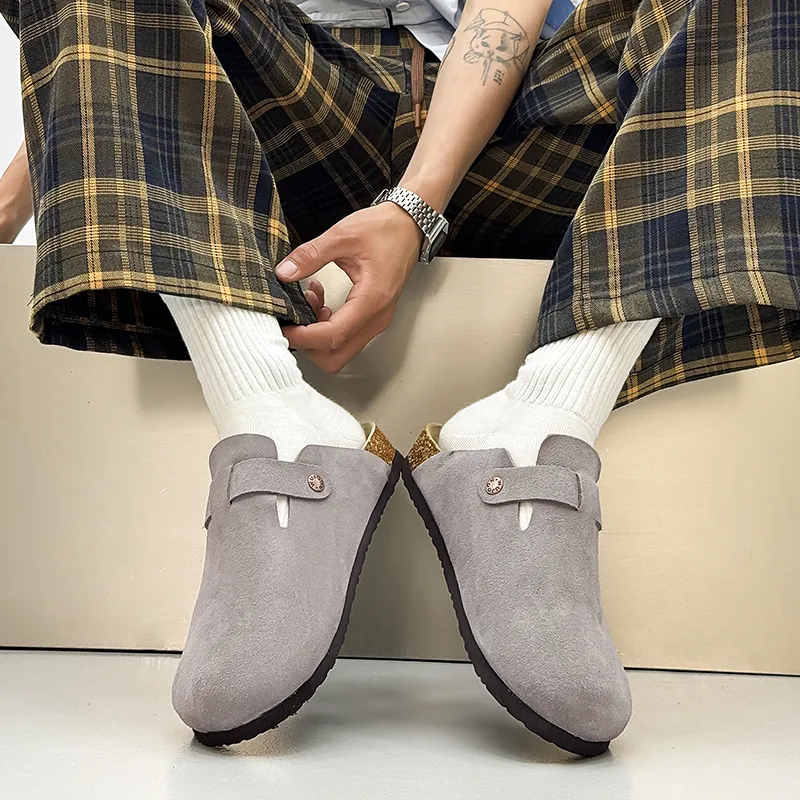 WEISHIBANGWEI Rubber Sole Closed Toe Slippers Unisex Gray-4