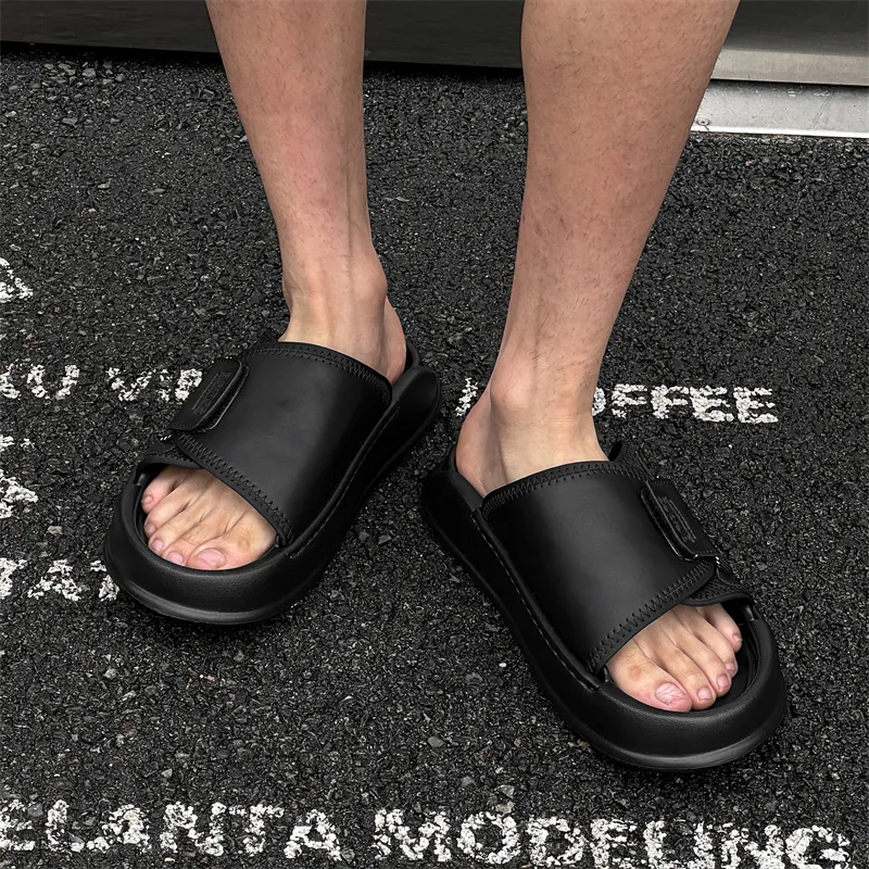 WEISHIBANGWEI PU Polyurethane Slip Resistant Odor Resistant Slide Slippers Men's Black-4