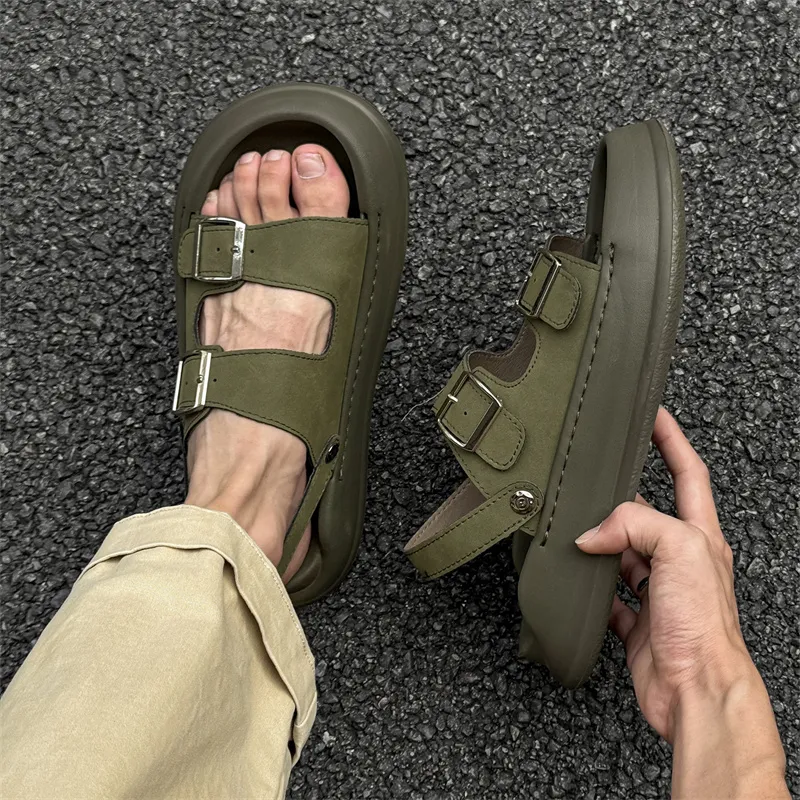 WEISHIBANGWEI Beach Sandals Men's Olive Green-2