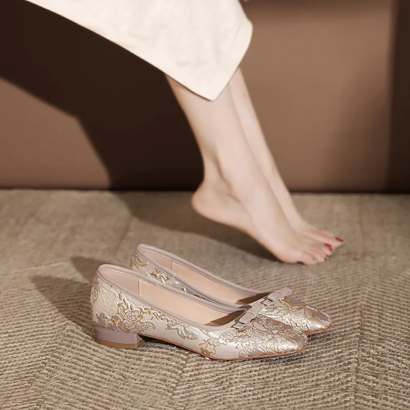 WEISHIBANGWEI Casual Single Shoes Women's Champagne-5