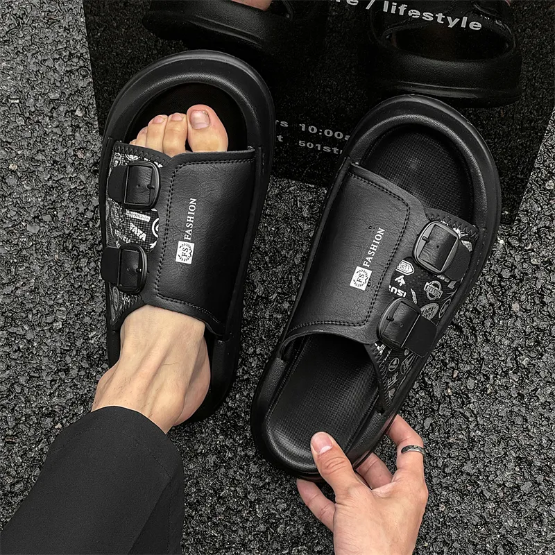WEISHIBANGWEI Slip Resistant Odor Resistant Slide Slippers Men's Black-2