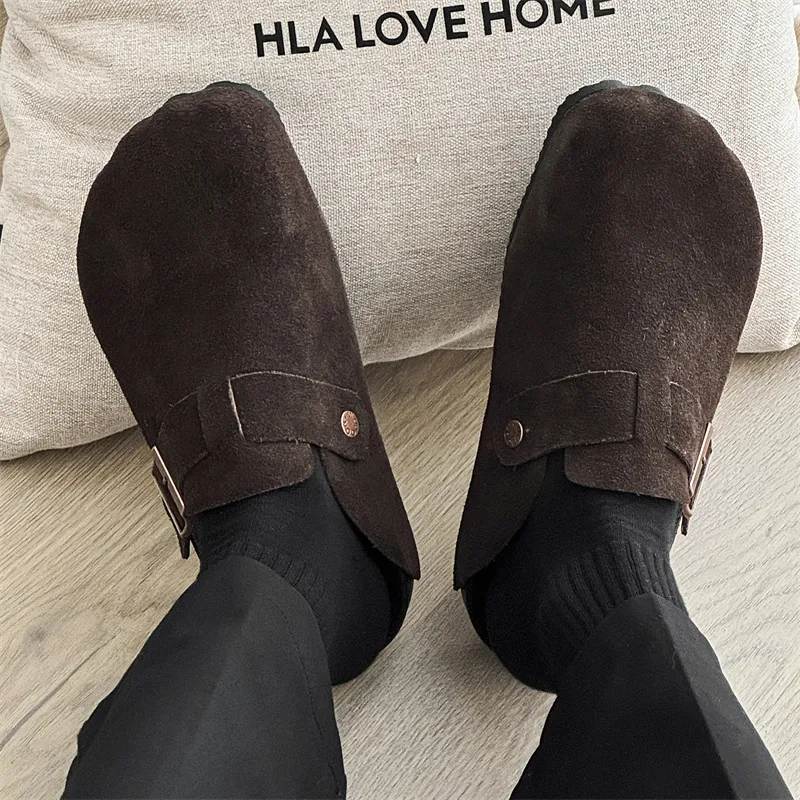 WEISHIBANGWEI Rubber Sole Slip Resistant Closed Toe Slippers Men's Dark Coffee-6