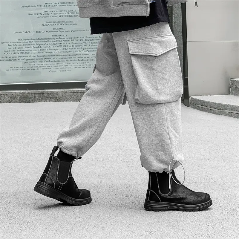 WEISHIBANGWEI Short Chelsea Boots Men's Black-7