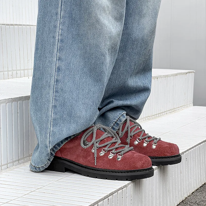WEISHIBANGWEI Casual Shoes Unisex Long Fuzzy Red-3