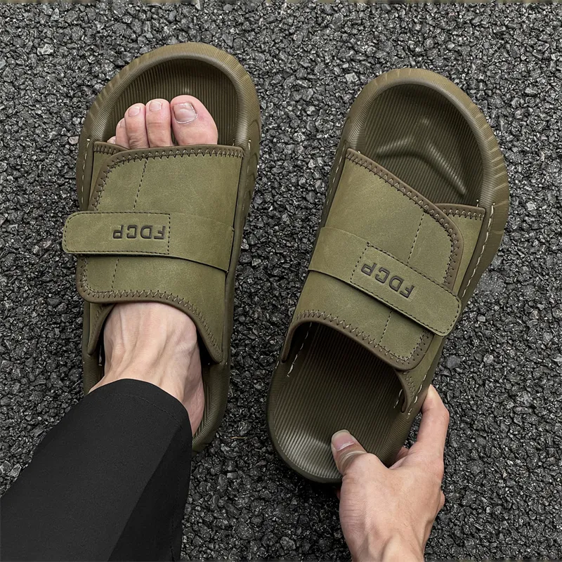 WEISHIBANGWEI Slip Resistant Odor Resistant Slide Slippers Men's Olive Green-2