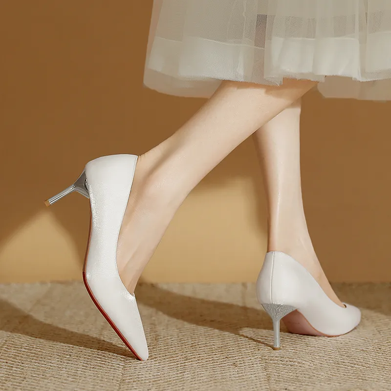 WEISHIBANGWEI Slim Heel High Heels Women's White-5
