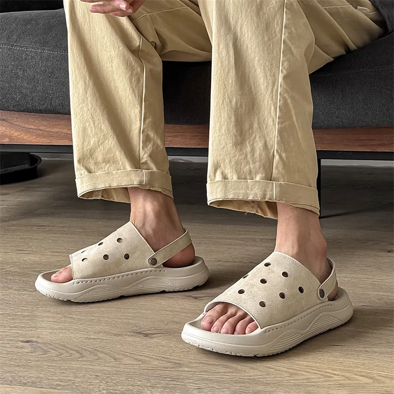 WEISHIBANGWEI Beach Sandals Men's Ecru-5