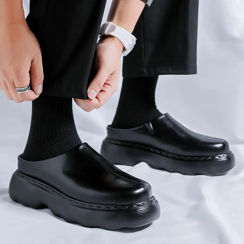 WEISHIBANGWEI Rubber Sole Slip Resistant Wrap toe Slippers Men's Black-5