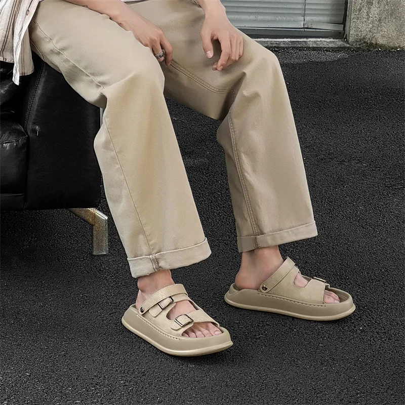 WEISHIBANGWEI Beach Sandals Men's Khaki White-6