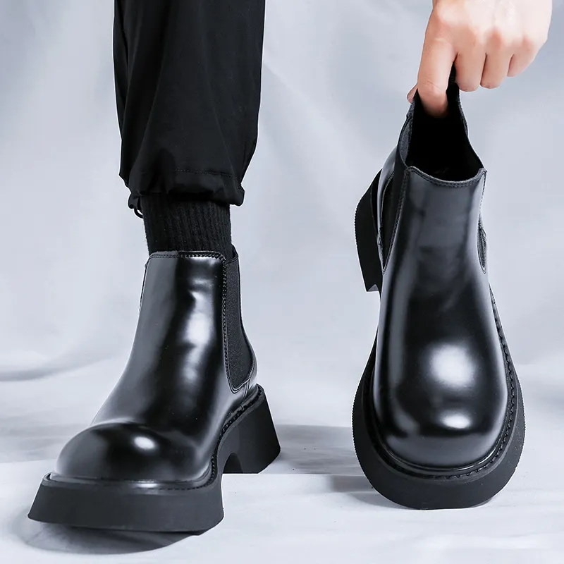 WEISHIBANGWEI Short Chelsea Boots Medium Heel Men's Black-1