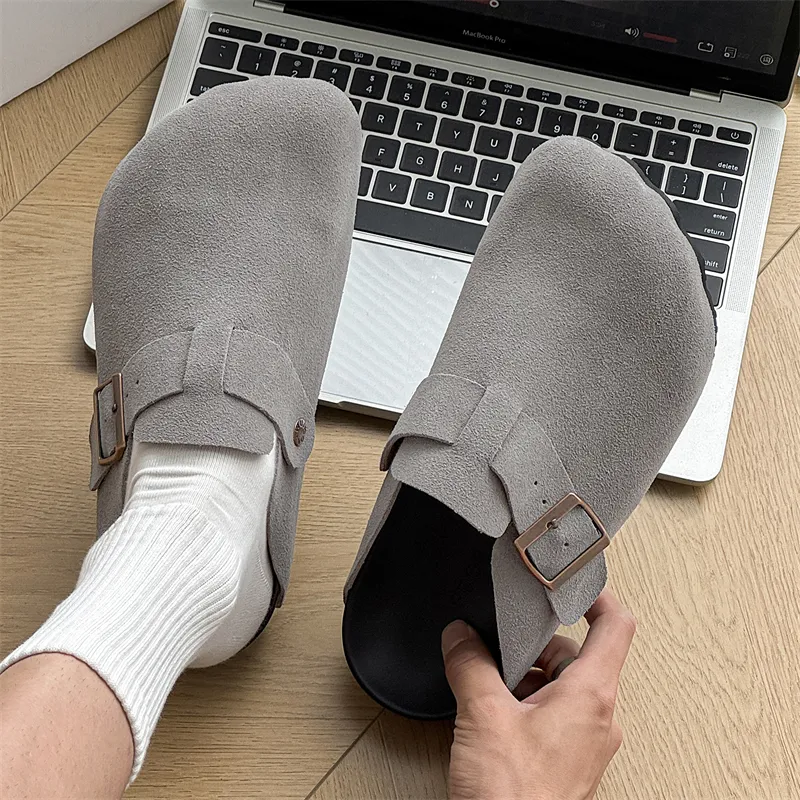 WEISHIBANGWEI Rubber Sole Slip Resistant Closed Toe Slippers Men's Gray-1