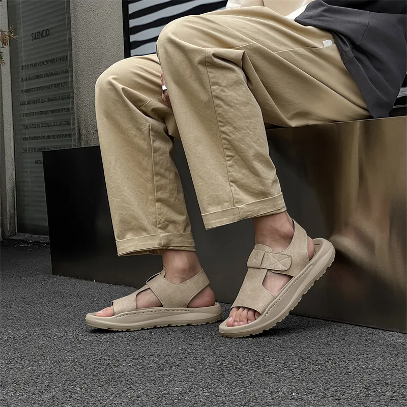 WEISHIBANGWEI Beach Sandals Men's Khaki White-5