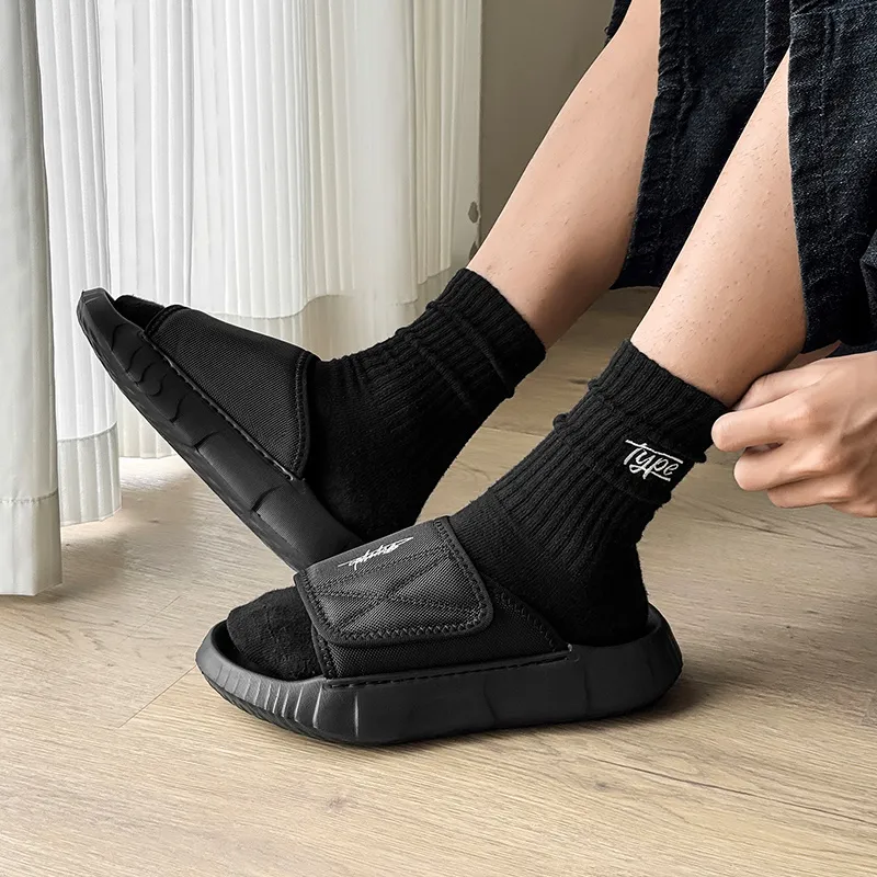 WEISHIBANGWEI Slip Resistant Odor Resistant Slide Slippers Men's Fabric Surface Black-4