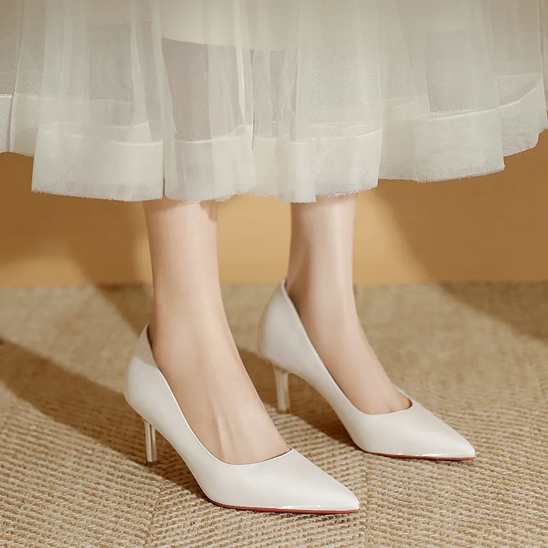 WEISHIBANGWEI Slim Heel High Heels Women's White-6
