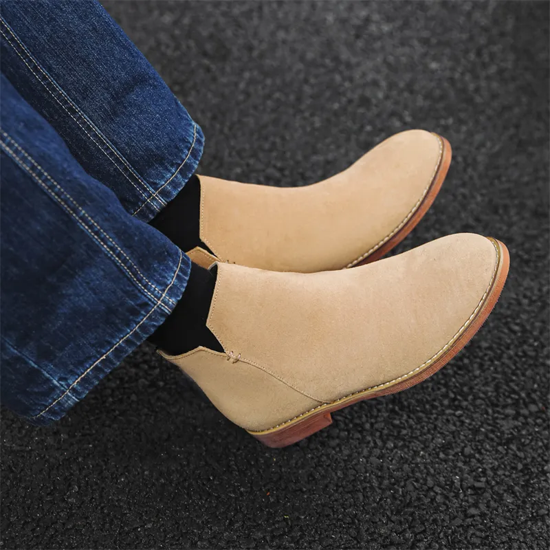 WEISHIBANGWEI Ankle Boots Medium Heel Men's Beige-4
