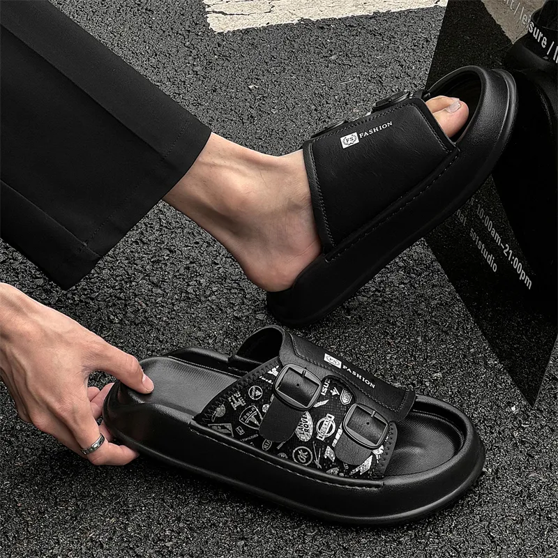WEISHIBANGWEI Slip Resistant Odor Resistant Slide Slippers Men's Black-1