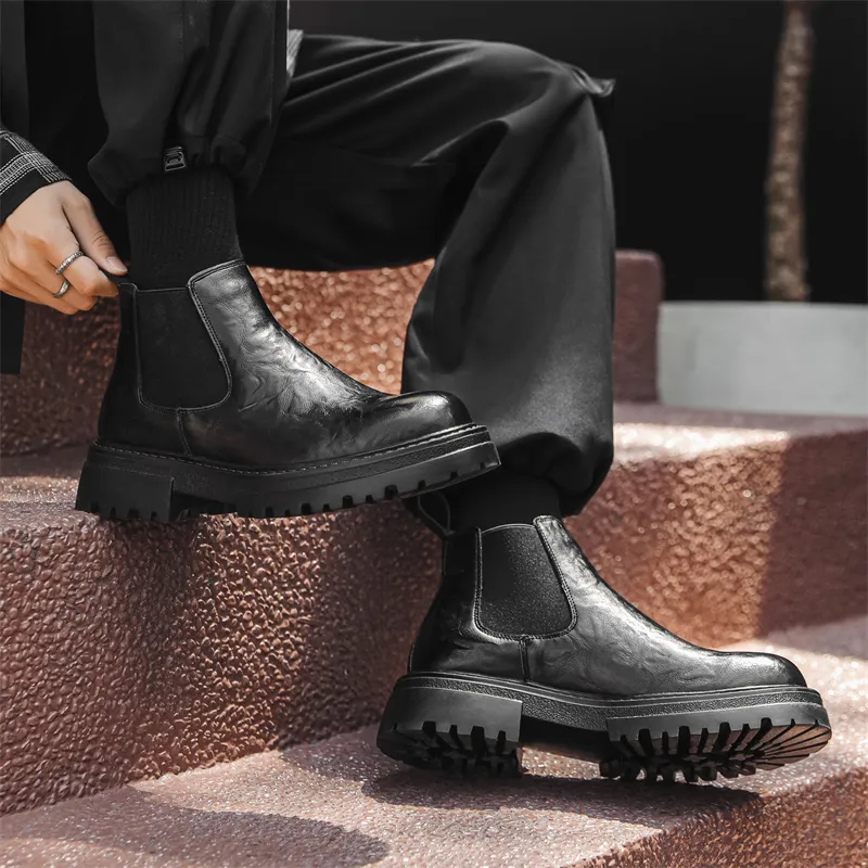 WEISHIBANGWEI Short Chelsea Boots Medium Heel Men's-5