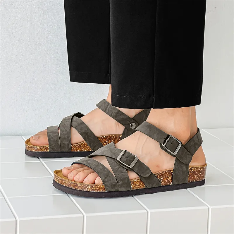 WEISHIBANGWEI Roman Sandals Unisex Gray-4