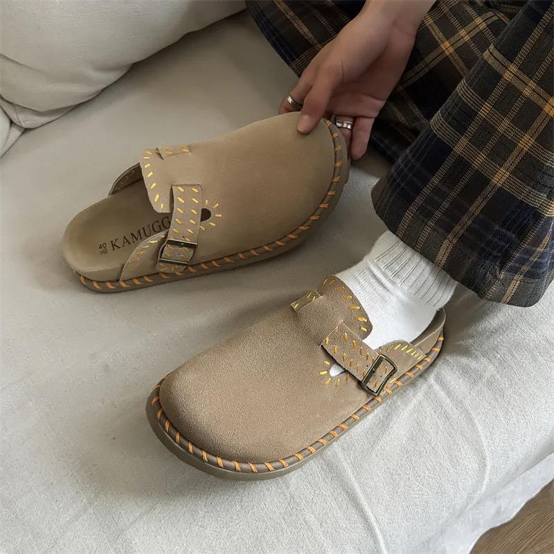 WEISHIBANGWEI Rubber Sole Slip Resistant Closed Toe Slippers Unisex Khaki Orange-4