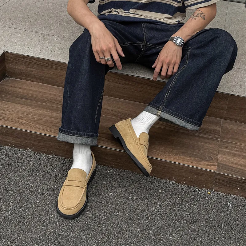 WEISHIBANGWEI Loafers Men's Beige Khaki-4