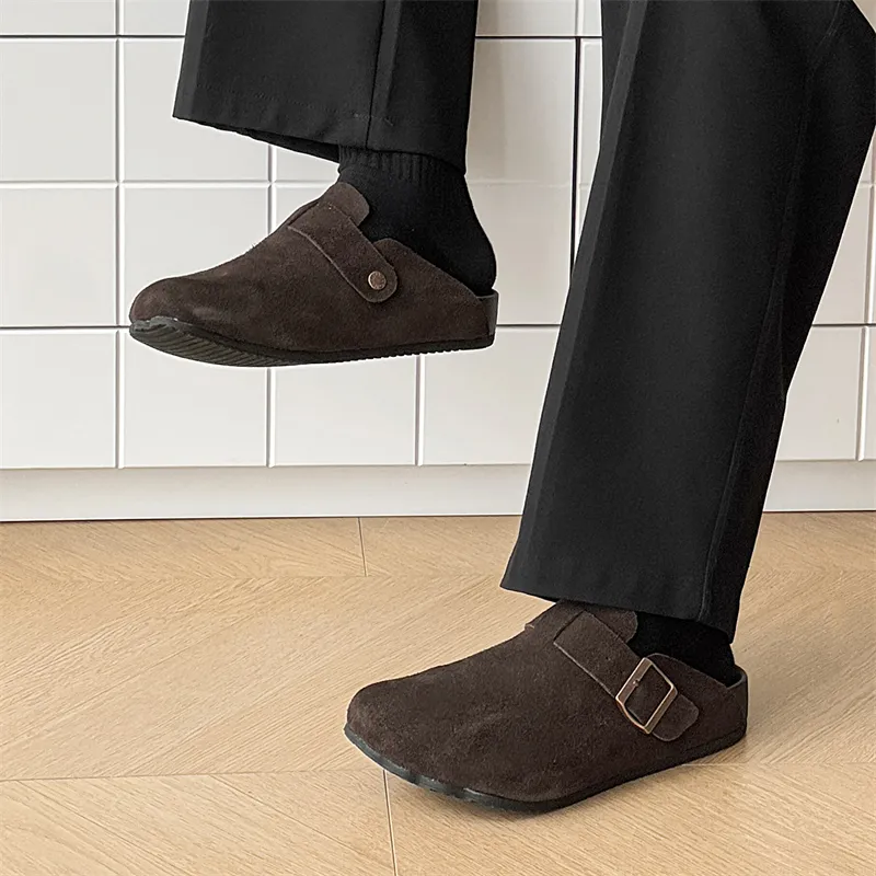 WEISHIBANGWEI Rubber Sole Slip Resistant Closed Toe Slippers Men's Dark Coffee-5