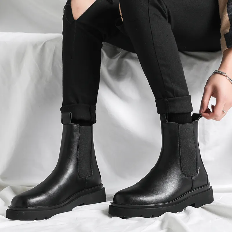 WEISHIBANGWEI Crew Chelsea Boots Medium Heel Men's-17
