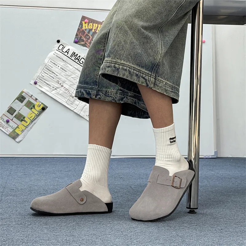 WEISHIBANGWEI Rubber Sole Slip Resistant Closed Toe Slippers Men's Gray-6