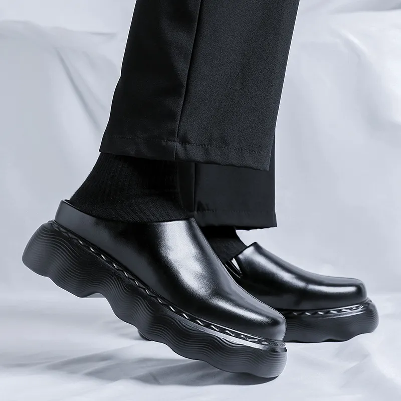 WEISHIBANGWEI Rubber Sole Slip Resistant Wrap toe Slippers Men's Black-4