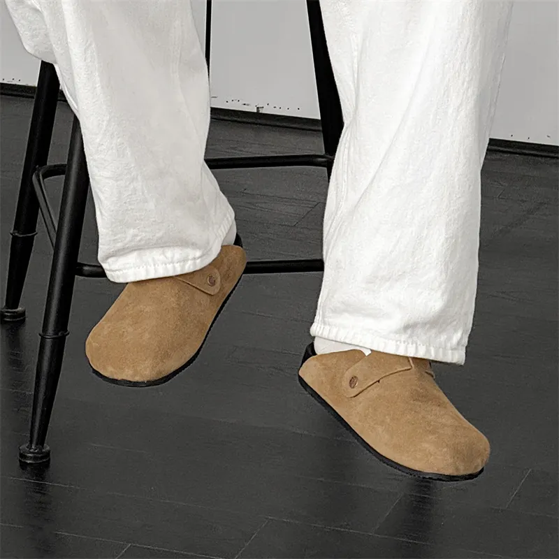 WEISHIBANGWEI Rubber Sole Slip Resistant Closed Toe Slippers Men's Khaki-5