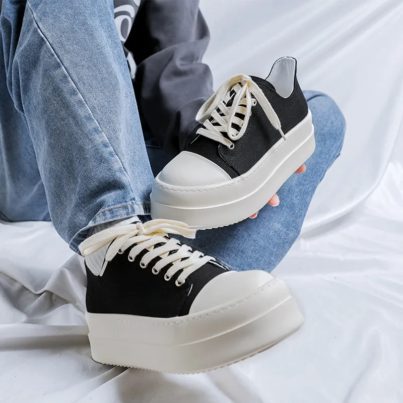 WEISHIBANGWEI Height Increasing Wear Resistant Slip Resistant Low Top Canvas Shoes Unisex Black-1