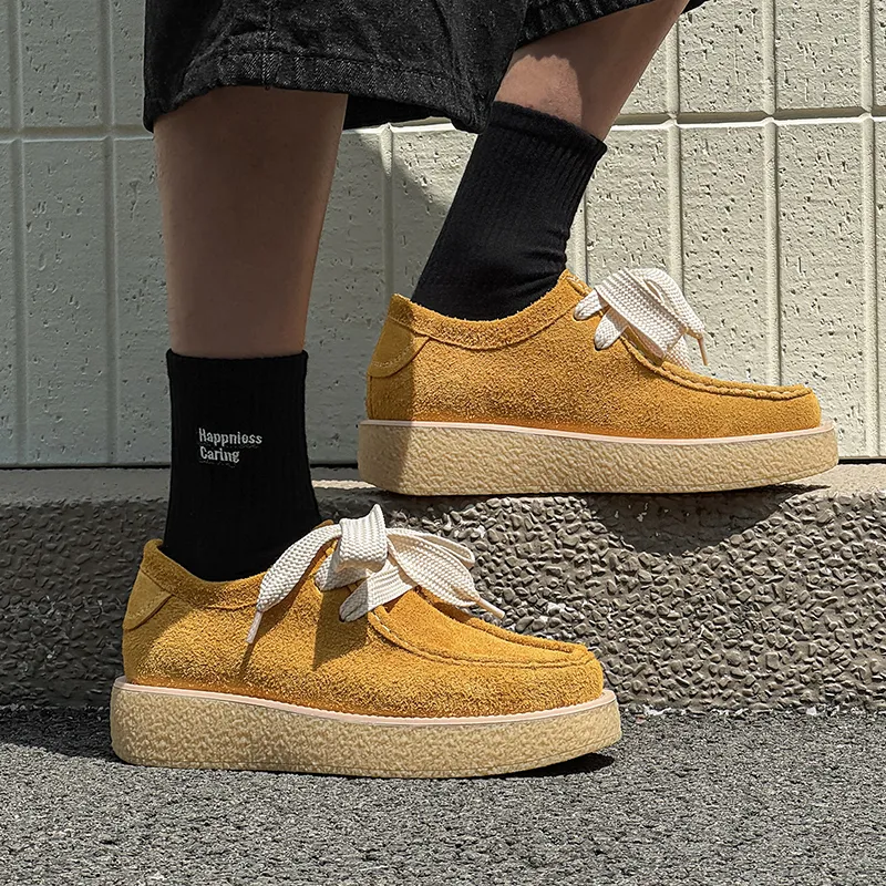 WEISHIBANGWEI Height Increasing Low Top Casual Shoes Men's Yellow-5