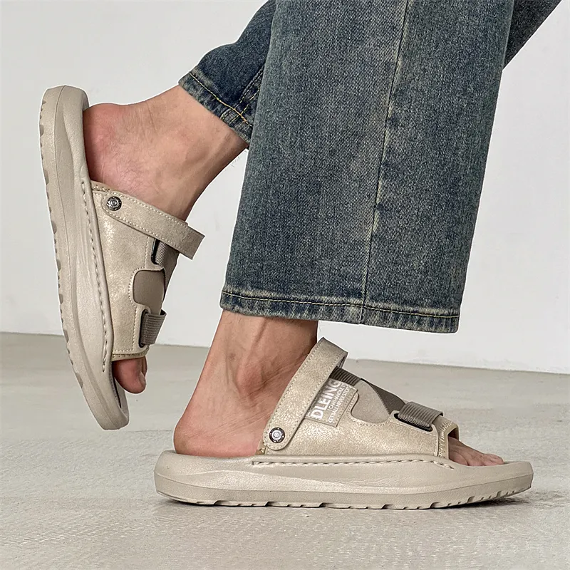 WEISHIBANGWEI Beach Sandals Men's Ecru-6