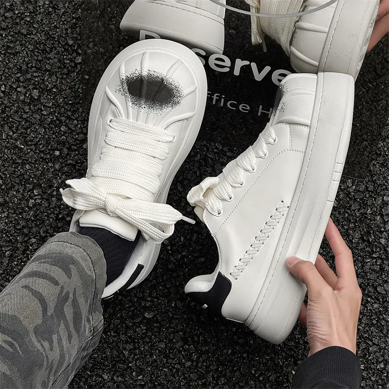 WEISHIBANGWEI Height Increasing Low Top Skateboard Shoes Men's White-1