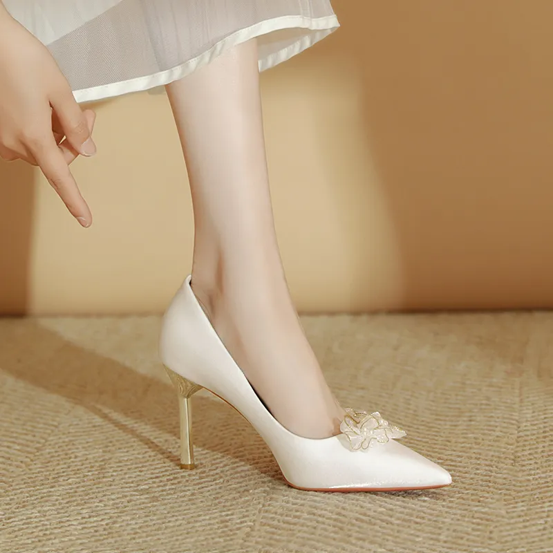 WEISHIBANGWEI Slim Heel High Heels 6.5CM Women's White-1