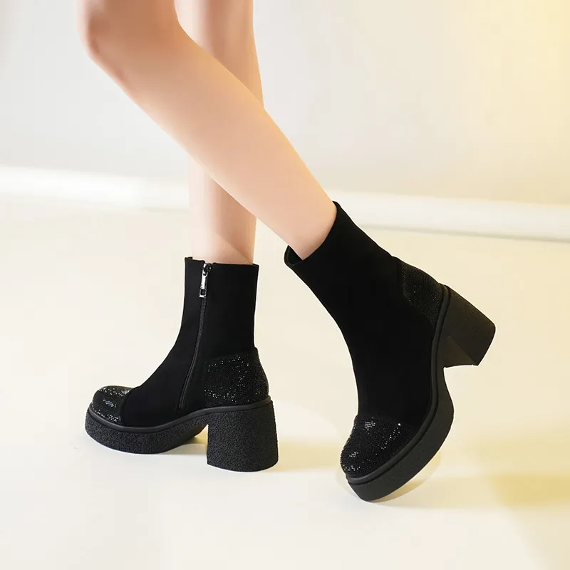 WEISHIBANGWEI Ankle Boots 7CM Women's Black-4