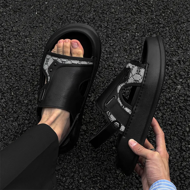 WEISHIBANGWEI Beach Sandals Men's Black-3
