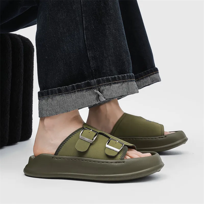 WEISHIBANGWEI Slip Resistant Odor Resistant Slide Slippers Men's Olive Green-6