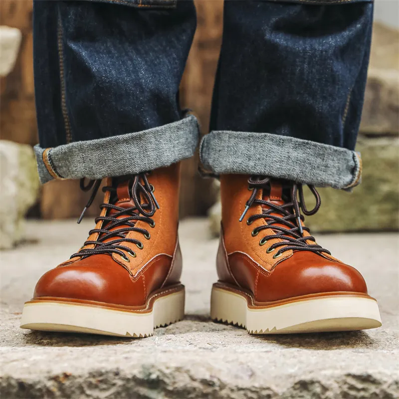 WEISHIBANGWEI Ankle Boots Men's Brown-3